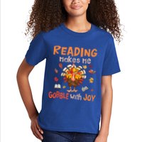 Reading Makes Me Gobble With Joy Funny Turkey Reading Book Gift Kids T-Shirt