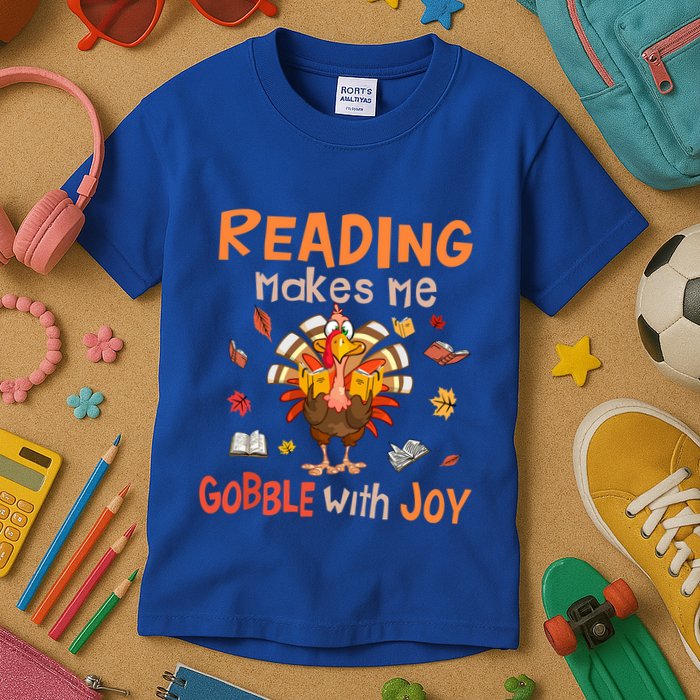 Reading Makes Me Gobble With Joy Funny Turkey Reading Book Gift Kids T-Shirt