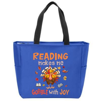 Reading Makes Me Gobble With Joy Funny Turkey Reading Book Gift Zip Tote Bag