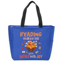 Reading Makes Me Gobble With Joy Funny Turkey Reading Book Gift Zip Tote Bag