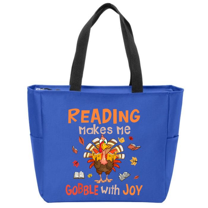 Reading Makes Me Gobble With Joy Funny Turkey Reading Book Gift Zip Tote Bag
