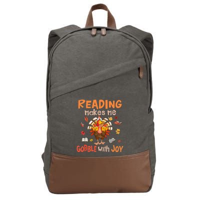 Reading Makes Me Gobble With Joy Funny Turkey Reading Book Gift Cotton Canvas Backpack