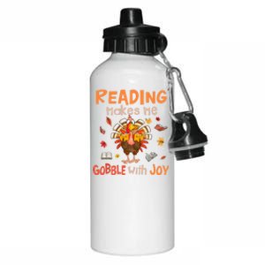 Reading Makes Me Gobble With Joy Funny Turkey Reading Book Gift Aluminum Water Bottle