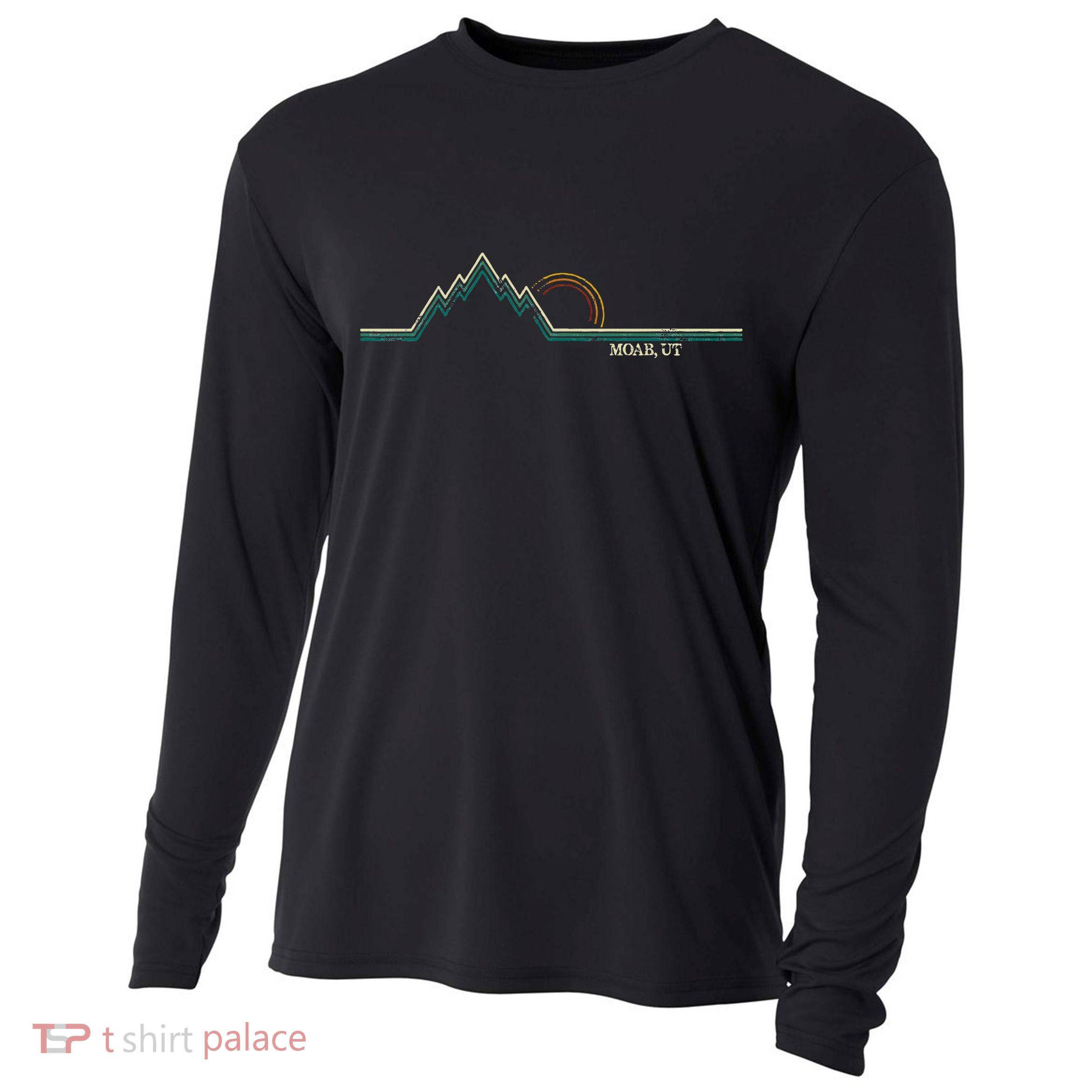 Retro Mountains Moab Utah Summer Hiking Cooling Performance Long Sleeve Crew