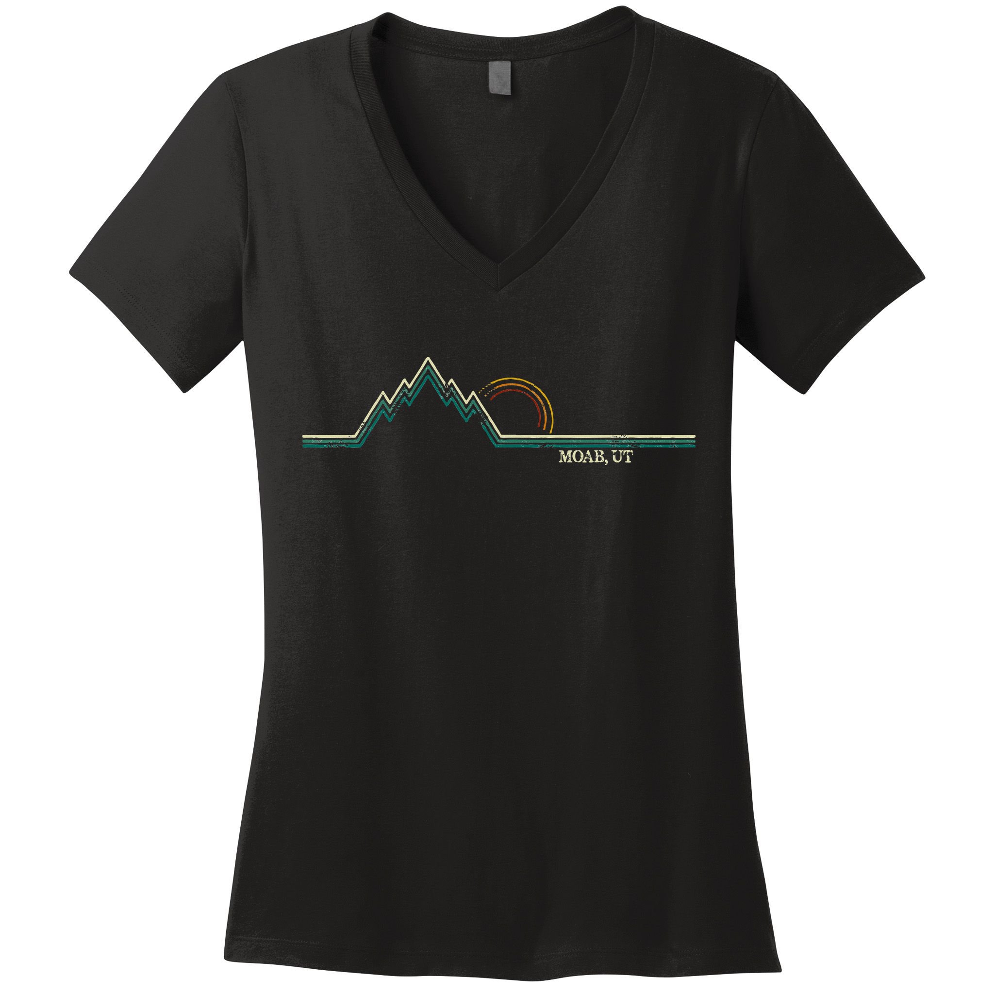 Retro Mountains Moab Utah Summer Hiking Women's V-Neck T-Shirt