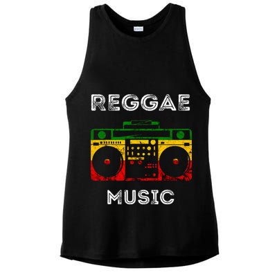 Reggae Music Musicbox Boombox Rastafari Roots Rasta Reggae Ladies PosiCharge Tri-Blend Wicking Tank