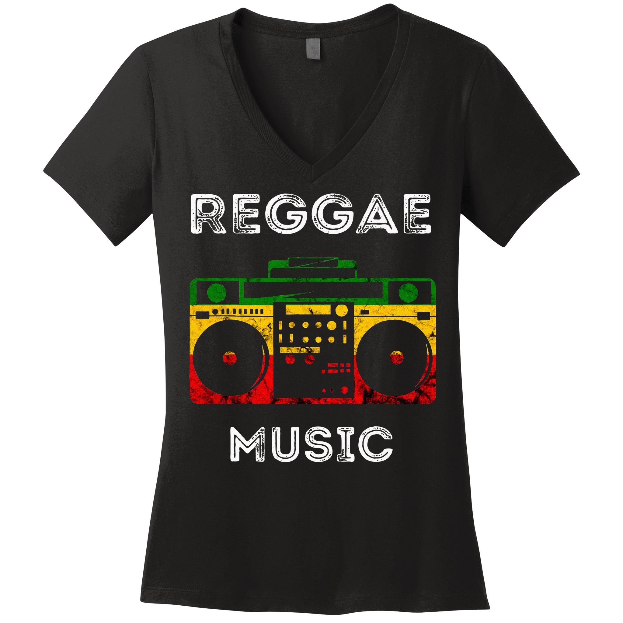 Reggae Music Musicbox Boombox Rastafari Roots Rasta Reggae Women's V-Neck T-Shirt