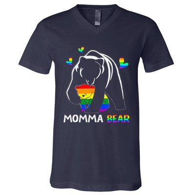 Rainbow Mamy Mama Bear Hug Love Support Parent Lgbt Pride V-Neck T-Shirt