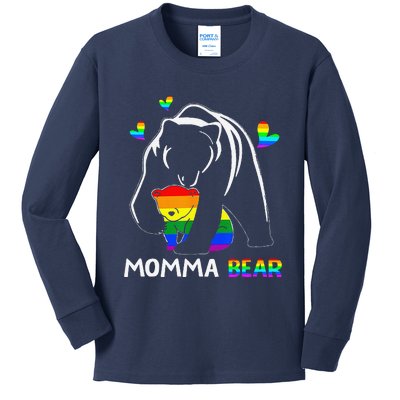 Rainbow Mamy Mama Bear Hug Love Support Parent Lgbt Pride Kids Long Sleeve Shirt