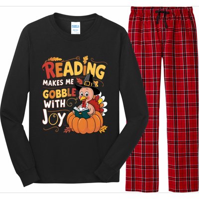 Reading Makes Me Gobble With Joy Funny Turkey Matching Meaningful Gift Long Sleeve Pajama Set