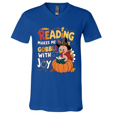 Reading Makes Me Gobble With Joy Funny Turkey Matching Meaningful Gift V-Neck T-Shirt