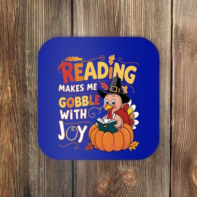 Reading Makes Me Gobble With Joy Funny Turkey Matching Meaningful Gift Coaster
