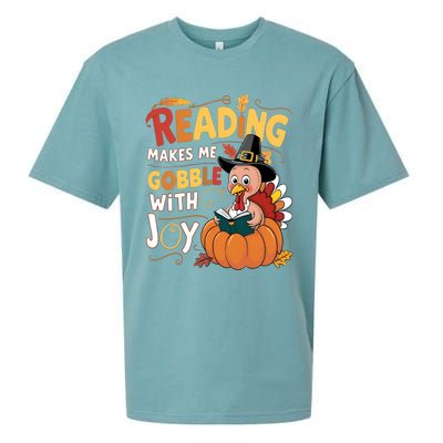 Reading Makes Me Gobble With Joy Funny Turkey Matching Meaningful Gift Sueded Cloud Jersey T-Shirt