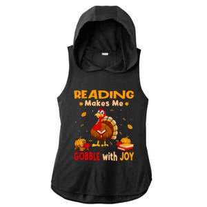 Reading Makes Me Gobble With Joy Turkey Reading Book Meaningful Gift Ladies PosiCharge Tri-Blend Wicking Draft Hoodie Tank