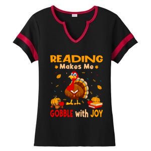 Reading Makes Me Gobble With Joy Turkey Reading Book Meaningful Gift Ladies Halftime Notch Neck Tee