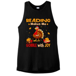 Reading Makes Me Gobble With Joy Turkey Reading Book Meaningful Gift Ladies PosiCharge Tri-Blend Wicking Tank