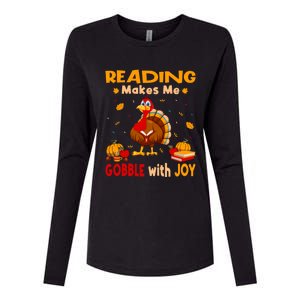 Reading Makes Me Gobble With Joy Turkey Reading Book Meaningful Gift Womens Cotton Relaxed Long Sleeve T-Shirt