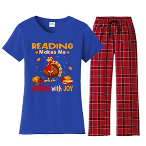 Reading Makes Me Gobble With Joy Turkey Reading Book Meaningful Gift Women's Flannel Pajama Set