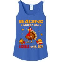 Reading Makes Me Gobble With Joy Turkey Reading Book Meaningful Gift Ladies Essential Tank