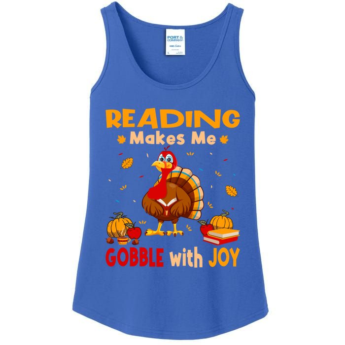 Reading Makes Me Gobble With Joy Turkey Reading Book Meaningful Gift Ladies Essential Tank