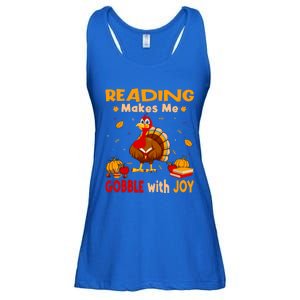 Reading Makes Me Gobble With Joy Turkey Reading Book Meaningful Gift Ladies Essential Flowy Tank