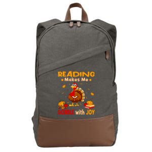 Reading Makes Me Gobble With Joy Turkey Reading Book Meaningful Gift Cotton Canvas Backpack