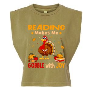 Reading Makes Me Gobble With Joy Turkey Reading Book Meaningful Gift Garment-Dyed Women's Muscle Tee