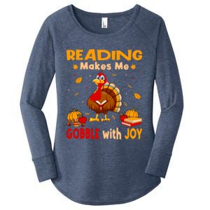 Reading Makes Me Gobble With Joy Turkey Reading Book Meaningful Gift Women's Perfect Tri Tunic Long Sleeve Shirt