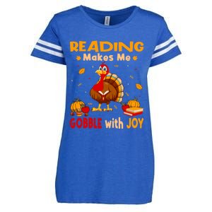 Reading Makes Me Gobble With Joy Turkey Reading Book Meaningful Gift Enza Ladies Jersey Football T-Shirt