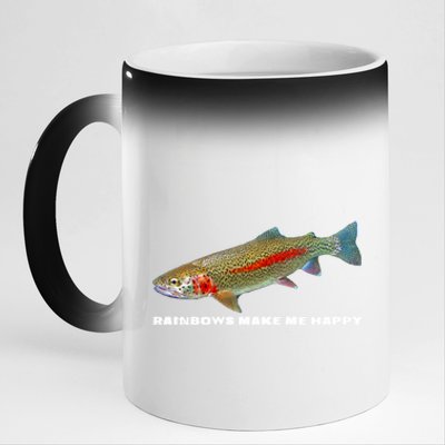 Rainbows Make Me Happy Trout Fishing Gift 11oz Black Color Changing Mug