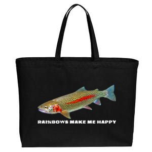 Rainbows Make Me Happy Trout Fishing Gift Cotton Canvas Jumbo Tote