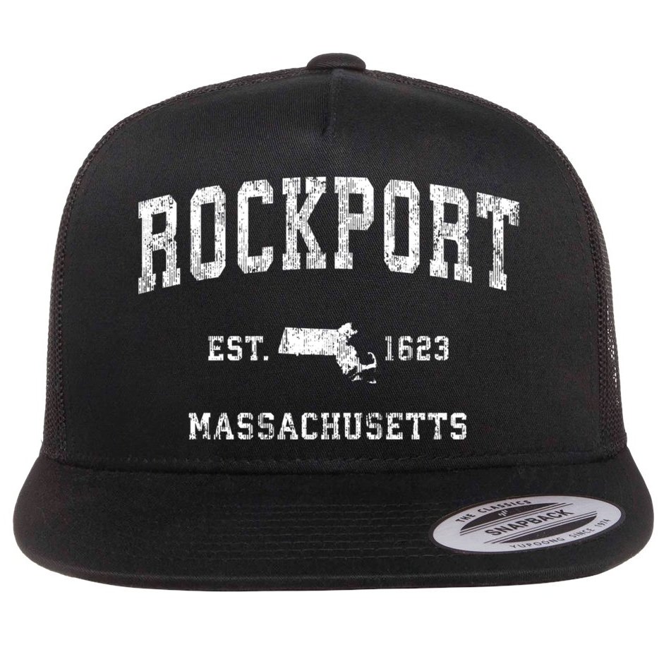 Rockport Massachusetts Ma Vintage Athletic Sports Flat Bill Trucker Hat