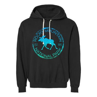 Rocky Mountain National Park Colorado Vintage Moose Graphic Garment-Dyed Fleece Hoodie