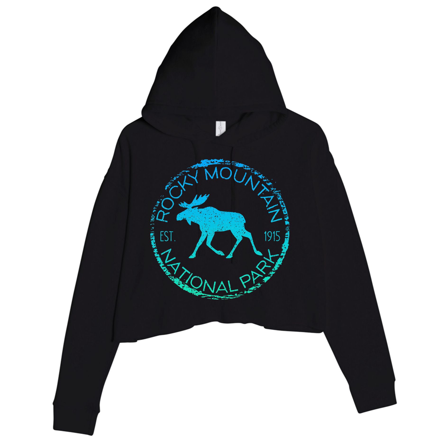 Rocky Mountain National Park Colorado Vintage Moose Graphic Crop Fleece Hoodie