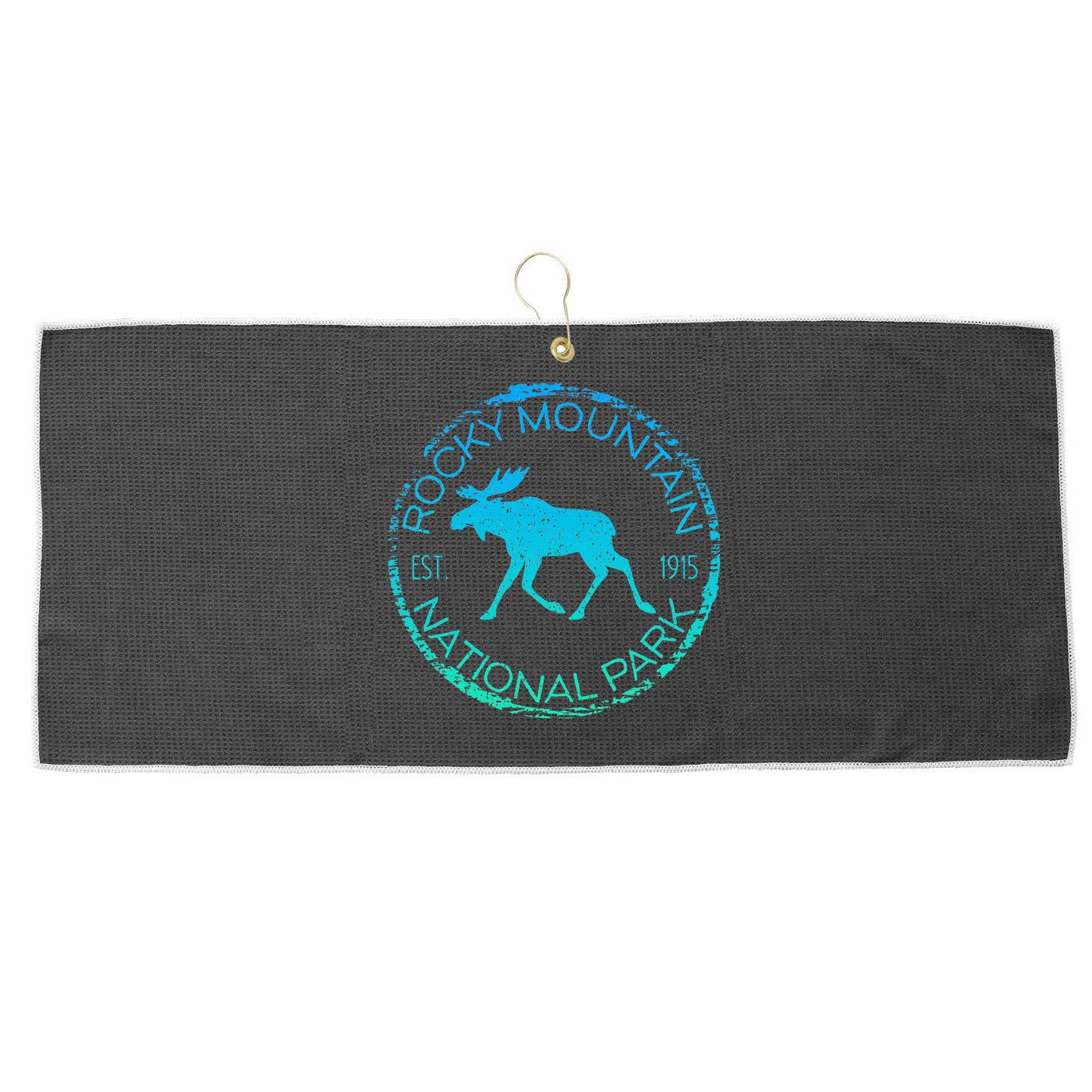 Rocky Mountain National Park Colorado Vintage Moose Graphic Large Microfiber Waffle Golf Towel