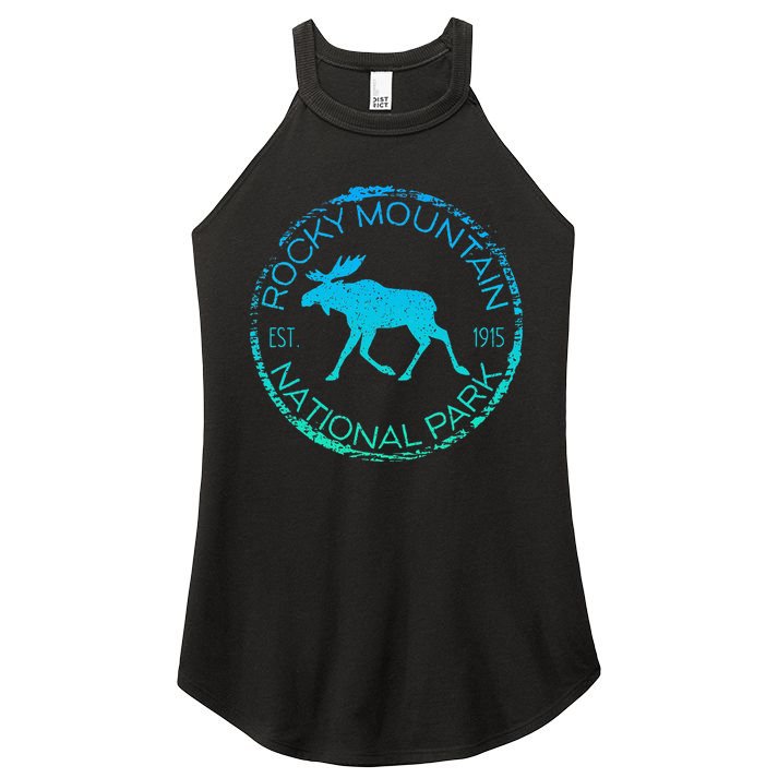 Rocky Mountain National Park Colorado Vintage Moose Graphic Women's Perfect Tri Rocker Tank