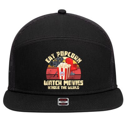 Retro Movie Night Gift Idea Film Food Lover Popcorn Cute Gift 7 Panel Mesh Trucker Snapback Hat