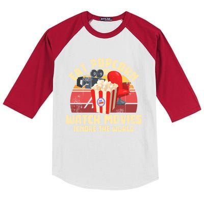 Retro Movie Night Gift Idea Film Food Lover Popcorn Cute Gift Kids Colorblock Raglan Jersey