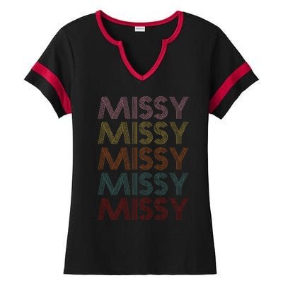 Retro Missy Name Pattern Ladies Halftime Notch Neck Tee