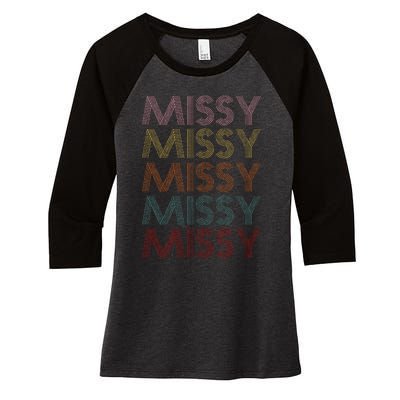 Retro Missy Name Pattern Women's Tri-Blend 3/4-Sleeve Raglan Shirt