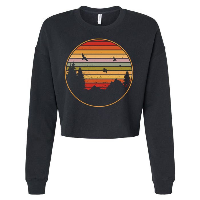Retro Mountain Nature Sunset Cropped Pullover Crew