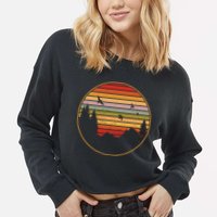 Retro Mountain Nature Sunset Cropped Pullover Crew