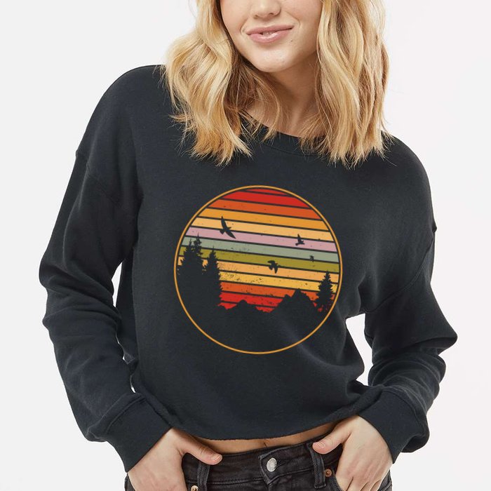 Retro Mountain Nature Sunset Cropped Pullover Crew