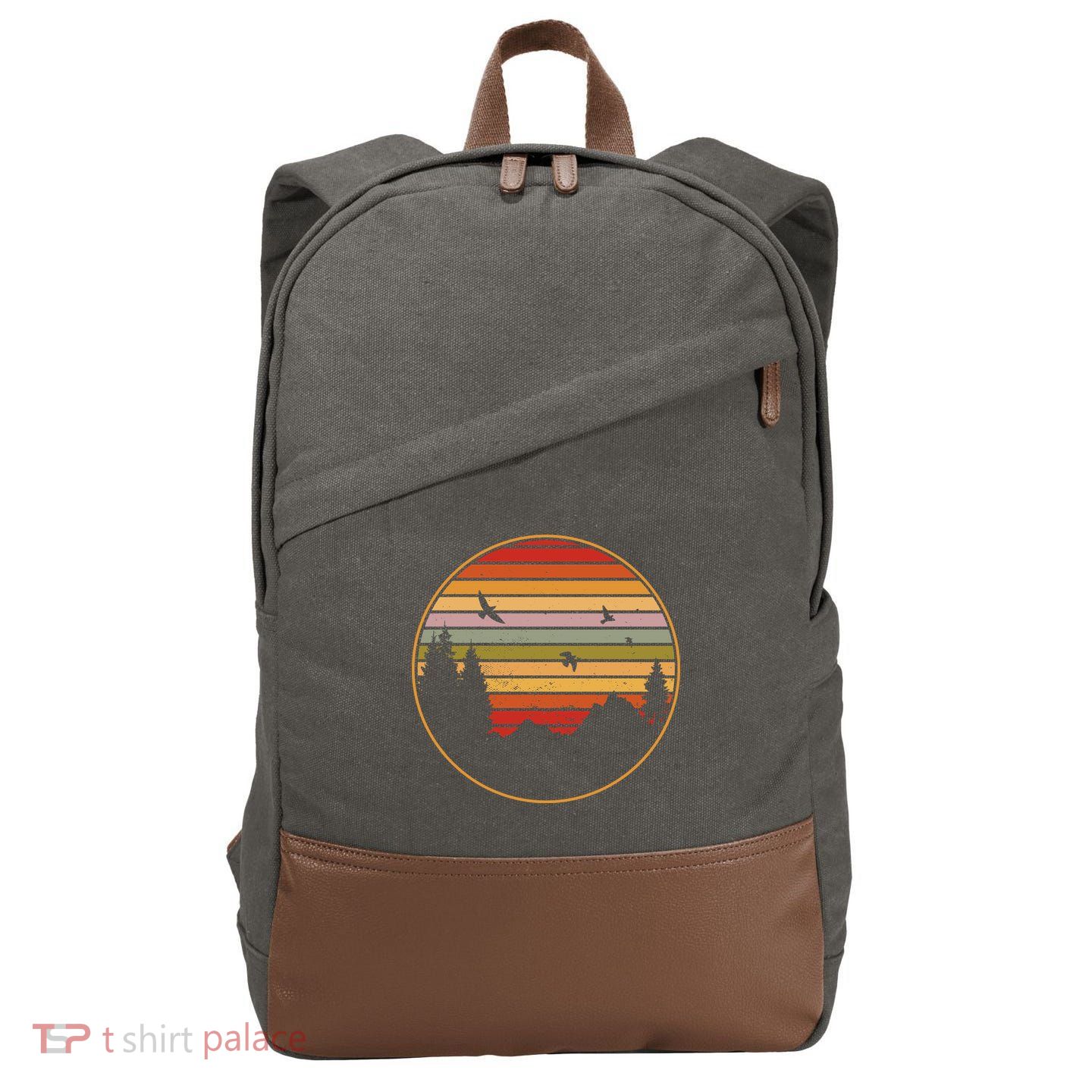 Retro Mountain Nature Sunset Cotton Canvas Backpack