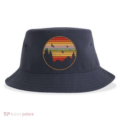Retro Mountain Nature Sunset Sustainable Bucket Hat