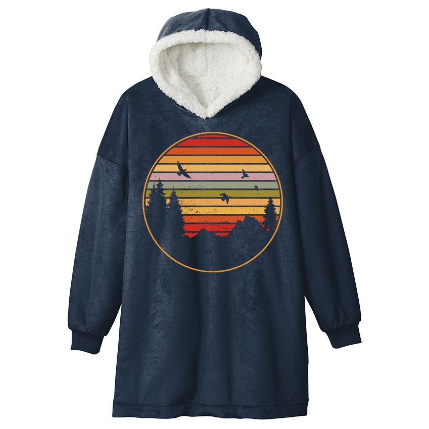 Retro Mountain Nature Sunset Hooded Wearable Blanket