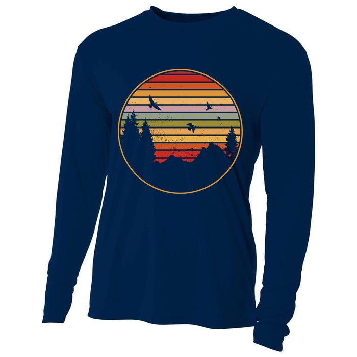 Retro Mountain Nature Sunset Cooling Performance Long Sleeve Crew
