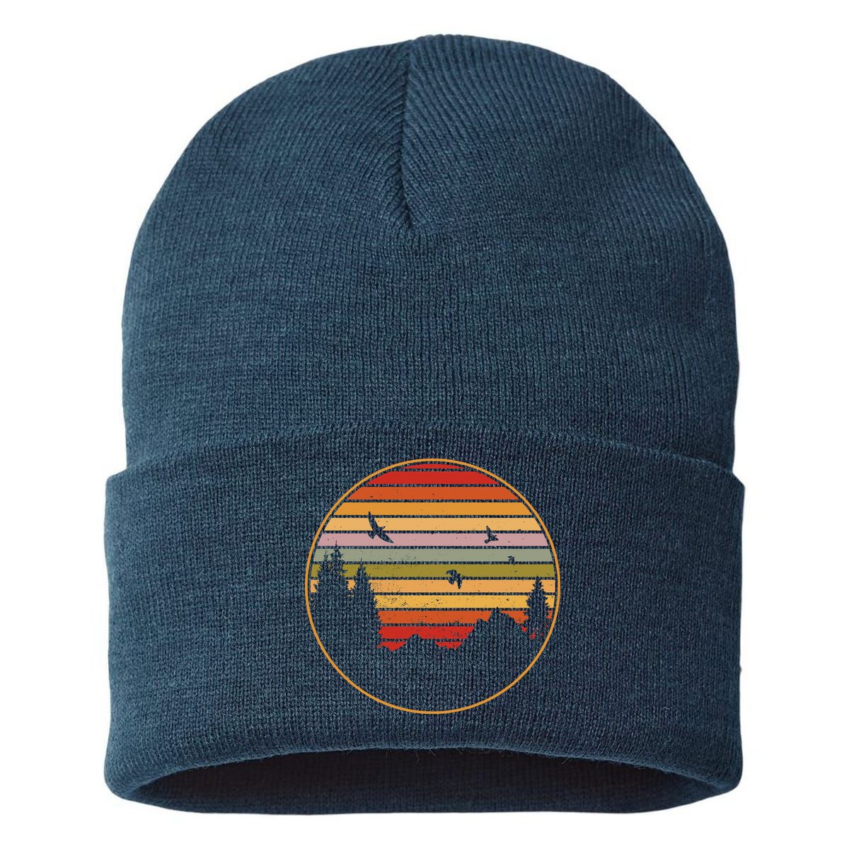 Retro Mountain Nature Sunset Sustainable Knit Beanie