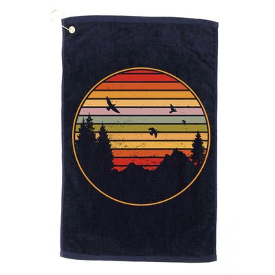 Retro Mountain Nature Sunset Golf Towel