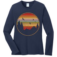 Retro Mountain Nature Sunset Ladies Long Sleeve Shirt